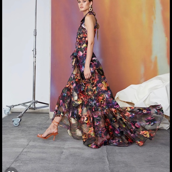 Theia Frances Collared Floral Gown, Size 8 (fits size 6 with belt), worn ONCE - Picture 5 of 6